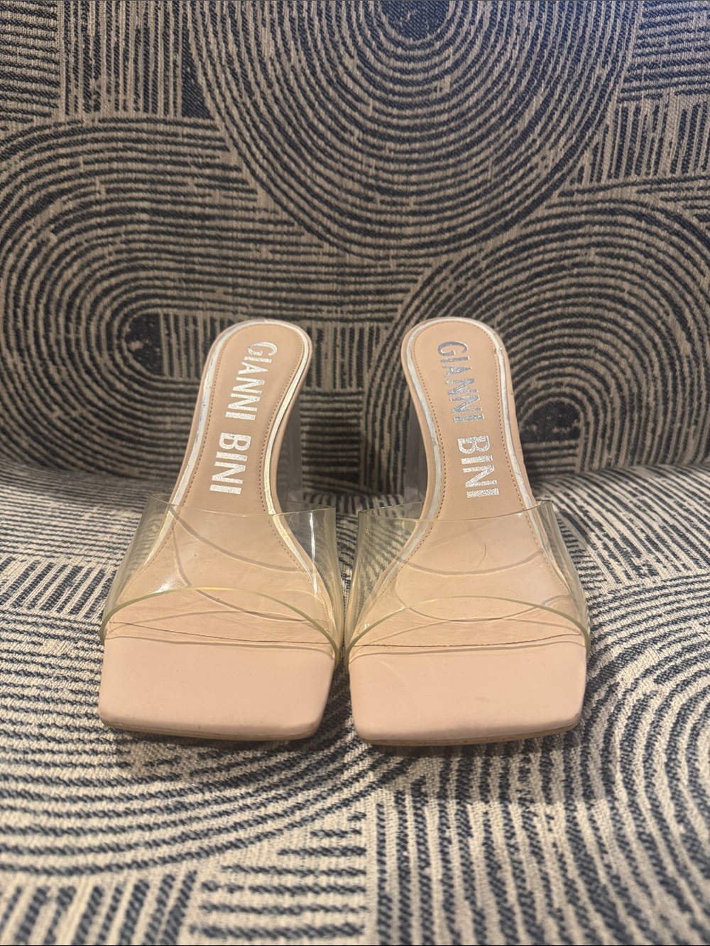Gianni Bini Clear Strap Nude Square Toe Mule Sz11 Evening Minimalist Sandal